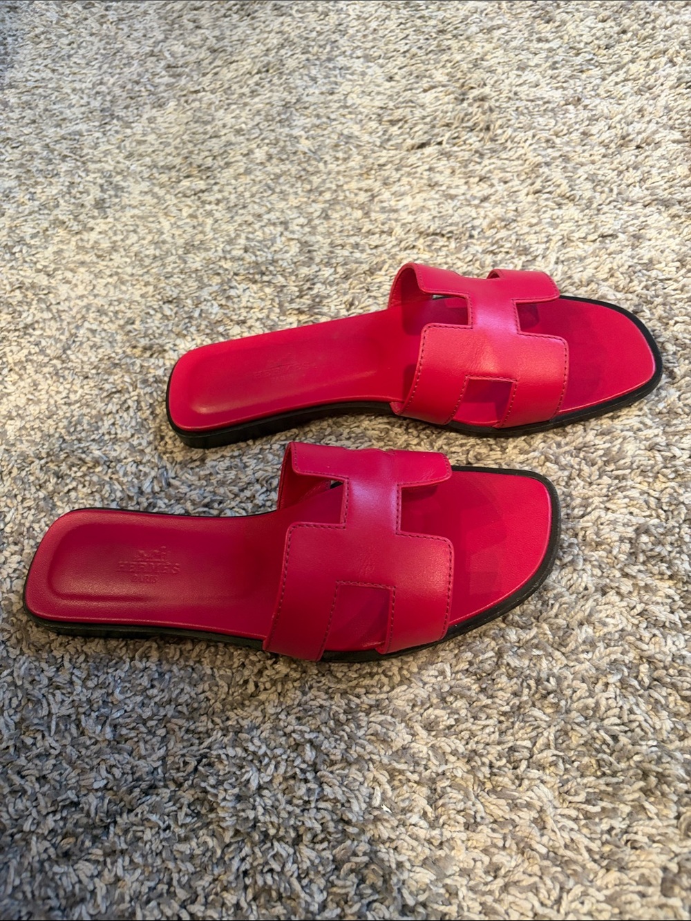 Hermes Pink Leather H Oran Slide Sandals - Picture 2 of 5